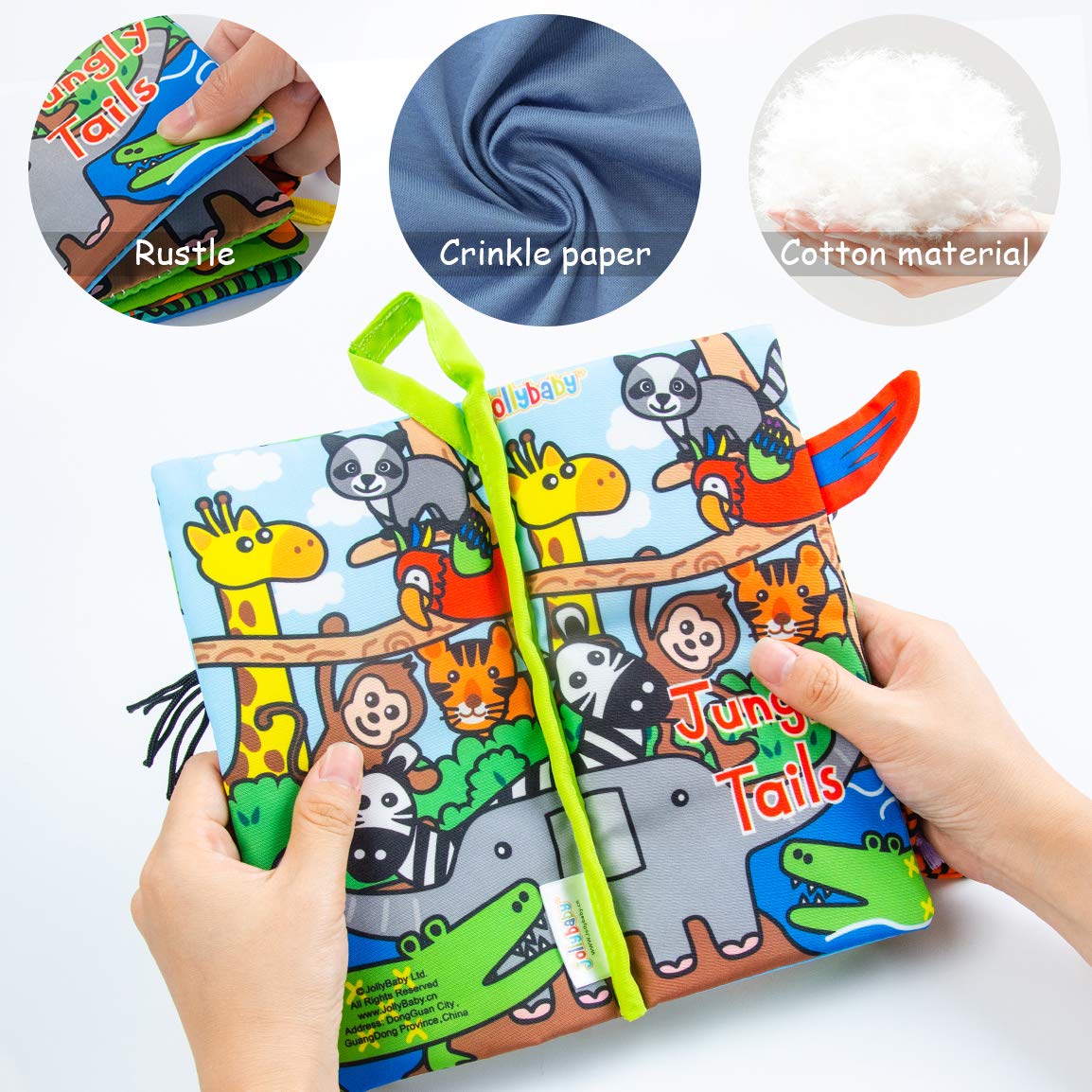 Eutionho Baby Soft Books Bath Baby Cloth Book, First Year 3D Animals Tails Crinkle Sensory Touch and Feel Book Fabric Activity for Baby/Toddler Kids Identify Skill Boys and Girls