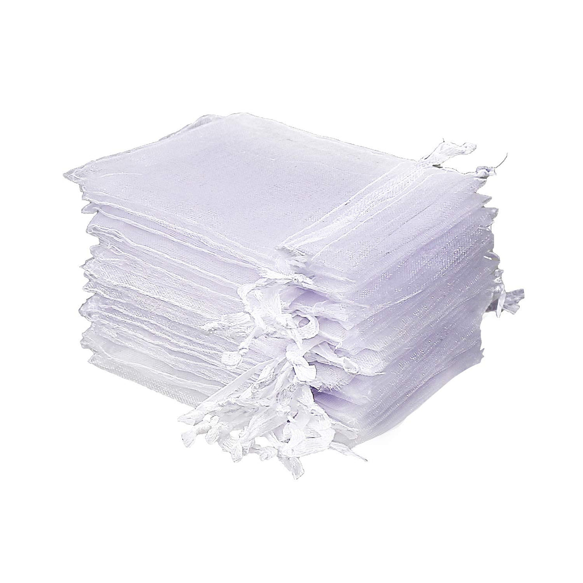 FINGOOO 100PCS Organza Bags Wedding Favour Bags Small White Gift Bags Fabric Party Pouches with Drawstring for Jewellery Sweets