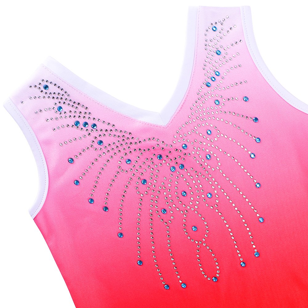 ZNYUNE Girls Gymnastics Sparkle Gradient Color Leotards for kids 3-14 Years 180 Red 12A