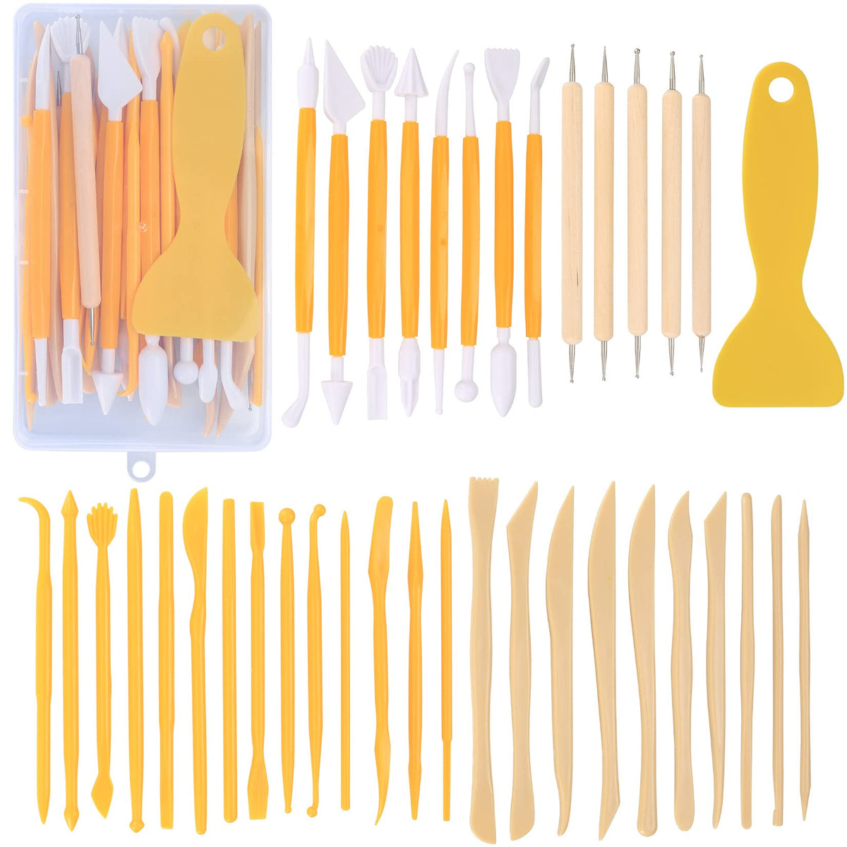 39 Pcs Pottery Clay Sculpting Tools, Polymer Clay Tools, Wood Carving Tools, Pottery Clay Modelling Tools Double-Ended for Sculpture, Modelling Clay, Polymer, Ceramic, Embossing, with Storage Case