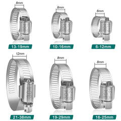 10 Piece 19-29mm Hose Clips Set, Leryati Small Hose Clamp 304 Stainless Steel Clamps, Adjustable Worm Drive Hose Pipe Clamps Clips Tube Hose Joining Clip for Pool, Washing Machine, Pond and Garden