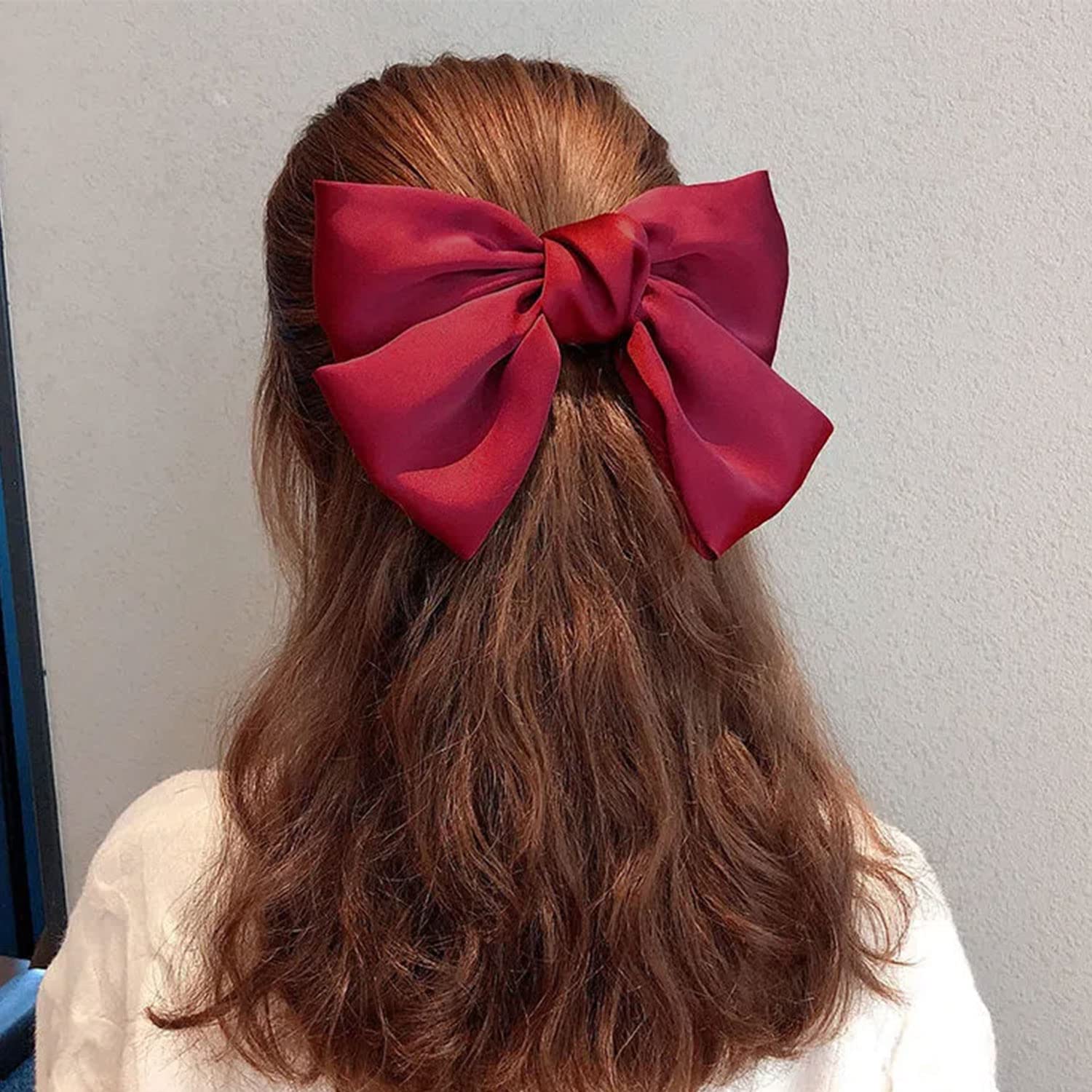 Bow Hair Clip, 2Pcs Hair Bows for Women Big Bowknot Hairpin French Hair Clips with Ribbon Solid Color Hair Barrette Clips Soft Satin Silky Hair Bows for Women Girls(BlackandRed)