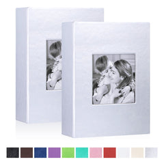 Benjia Small Photo Album 6x4 2 Packs, Each Pack Holds 100 Pockets, Slip In Mini Leather Top Loading Photo Albums Holds Portrait Only 10x15cm Picture Silver