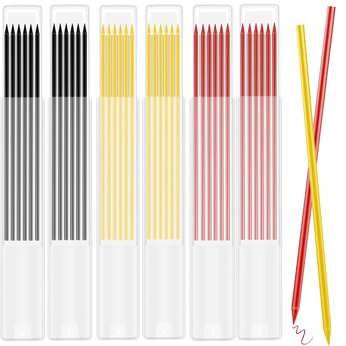 36Pcs Tracer Pencil Refills, 2.8mm Solid Deep Hole Pencil for Architect Construction & Building, Joiners Pencil Tracer Replacements, Woodworking Marking Scribe Tools(Black Yellow Red)