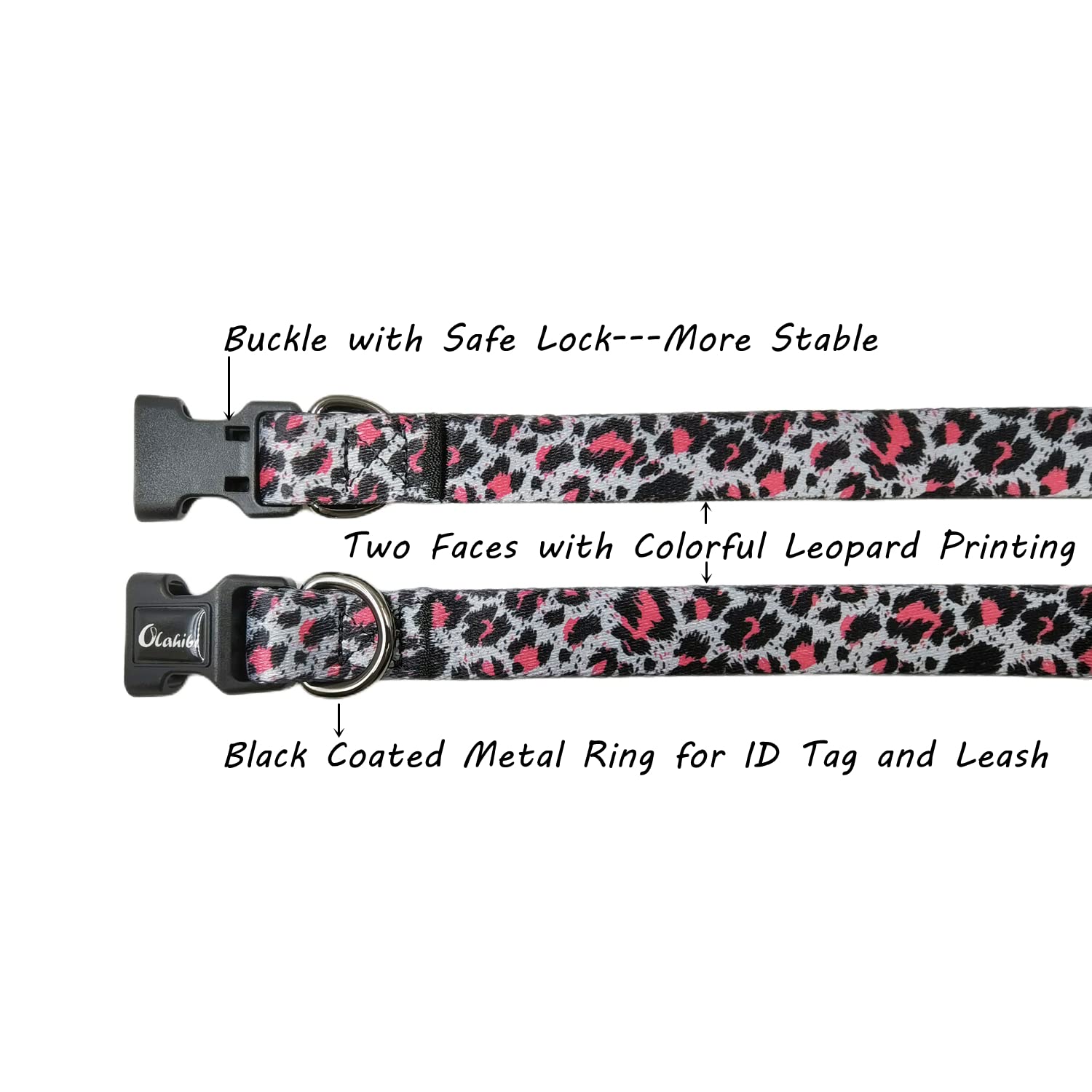 Olahibi Dog Collar and Leash Set, Leopard Pattern, Polyester Material, 150CM Leash, for Small Dogs.(S, Colorful Leopard)