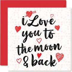 Anniversary Card for Her Him - I Love You To The Moon & Back - Cute Birthday Card for Girlfriend Boyfriend Wife Husband Partner, 145mm x 145mm Romantic Valentines Greeting Cards for Fiancee