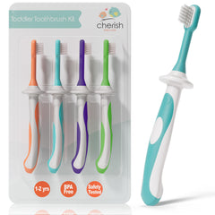 Cherish Baby Care Toddler Toothbrush Set (4-Pack) - BPA-Free & Safety-Tested Kids Toothbrush for 1 Year Old Toddler, Designed by a Paediatric Dentist, Soft-Grip Toothbrush Toddler 1-2 Years (Multi)