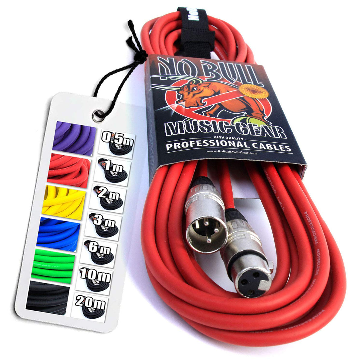 No Bull Nordell Music Gear' Premium XLR Cable (Red, 6m): Achieve a Clearer Audio Signal with Balanced Male to Female Microphone Lead, plus Cable Tie