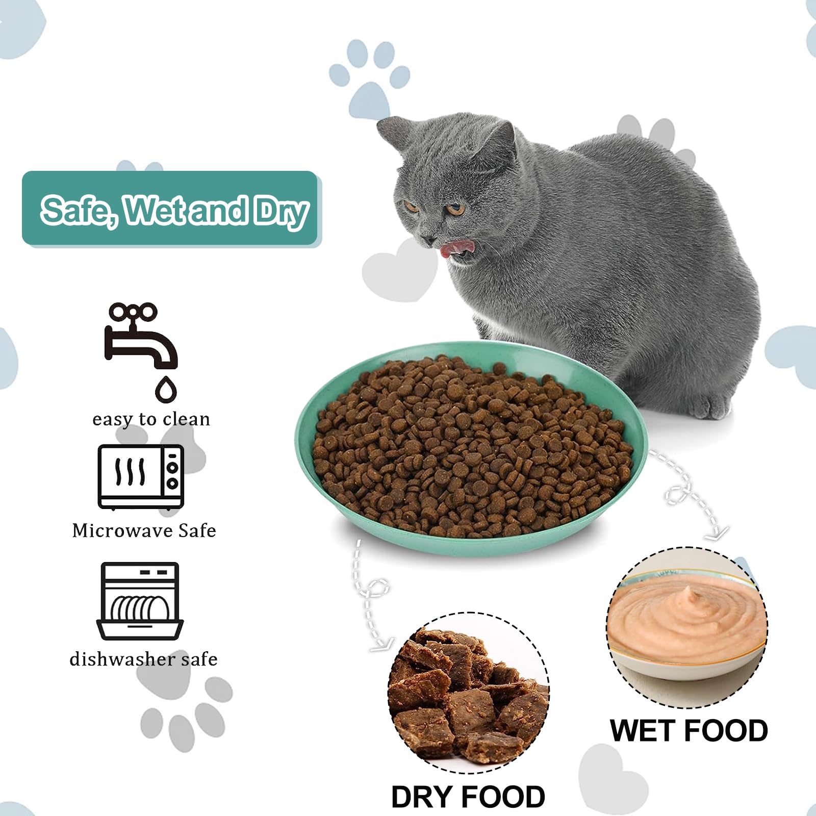 Multifunctional Shallow Pet Food Bowls, 4 Pcs Pet Bowls for Cat and Dog Whisker Fatigue Free, Plastic & Cute Pet Bowl Dishs for Pet Cat Dog Small Animal