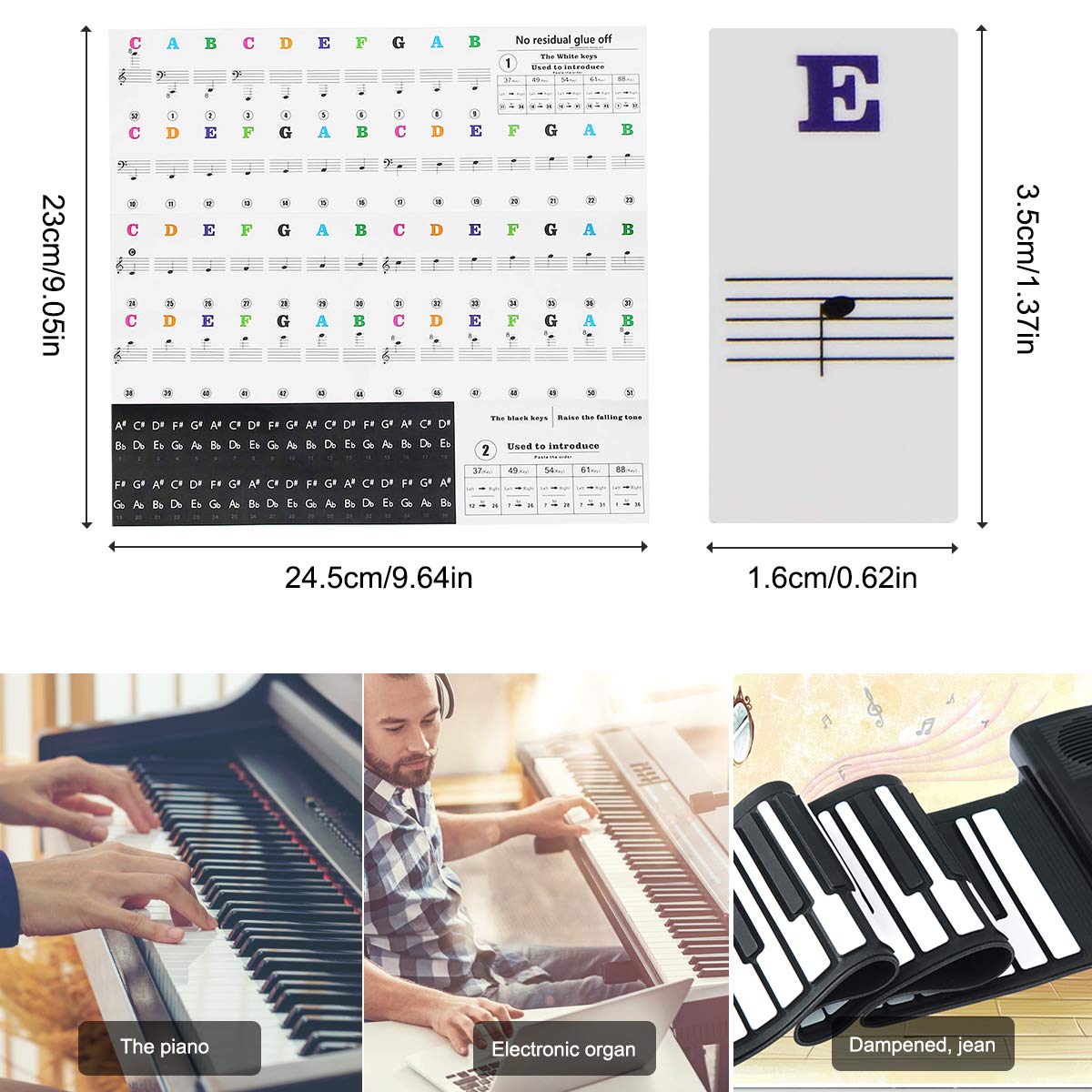 Dokpav Piano Key Stickers for 37/49/54/61/88 keys, Music Piano Keyboard Stickers, Electronic Keyboards Sticker, Piano Key Note Sticker,Transparent Removable Stickers for Kids Beginner Child