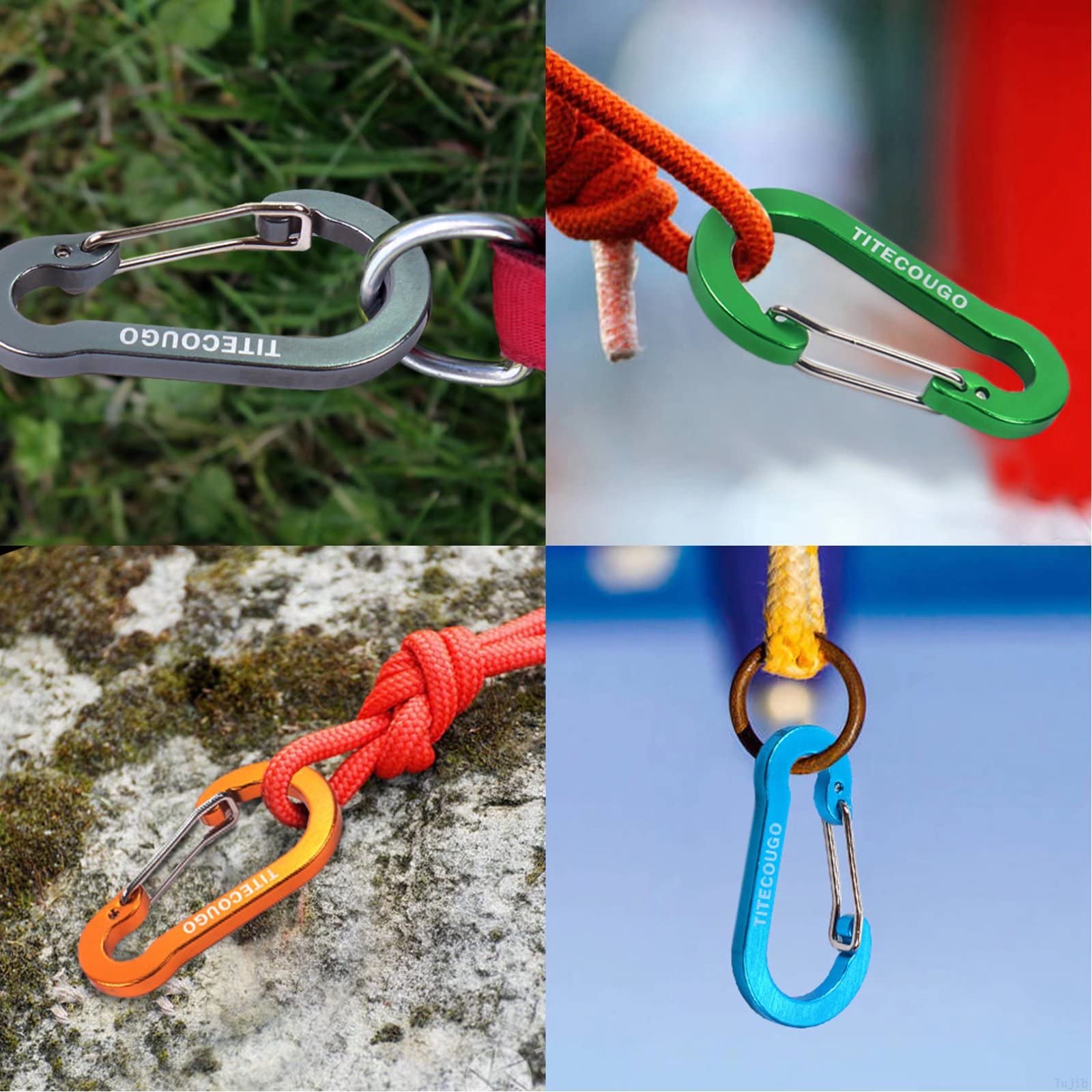 Carabiner Keychain,Aluminum D-ring Locking Carabine D-Shape Lock Snap Backpack Water Bottle Keychain Climbing Gear Accessories EDC Camping Tent Multi Function Tool Multiple Colors Black 4 Pack