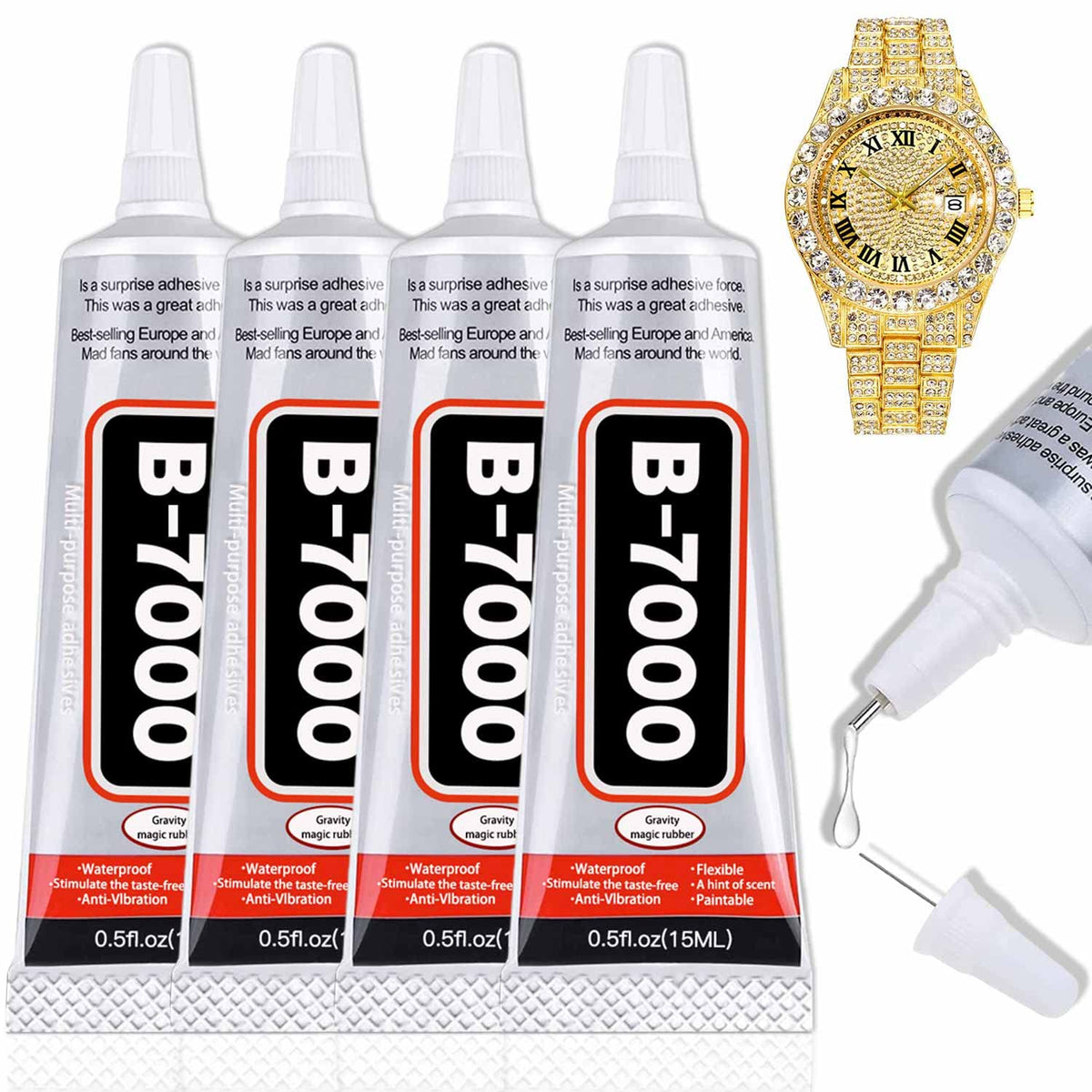 Viomis Jewelry and Bead Instant Adhesive Transparent,B-7000 Jewelry Glue for Metal and Stone, Multi-Function Glues Paste Adhesive Suitable for Glass,Wooden, Jewelery, 0.5 oz, 4 Packs