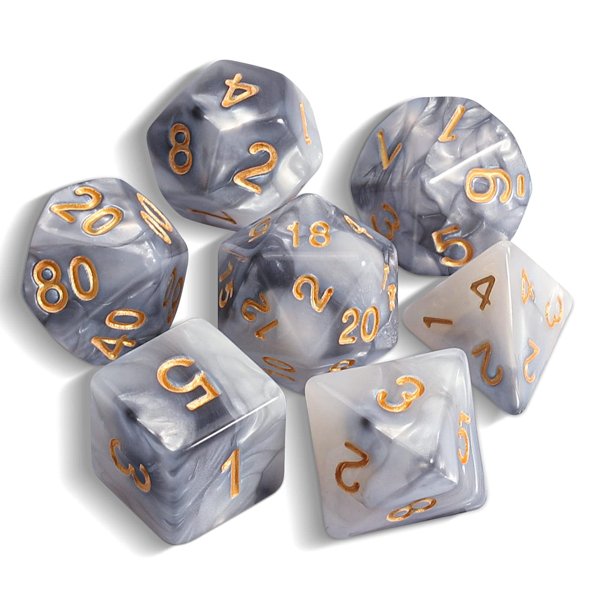 QMAY DND Dice Polyhedral Dice Set - 7 Pieces for Dungeon and Dragons MTG RPG D&D D20, D12, D10, D%, D8, D6, D4 (Grey mixed White)