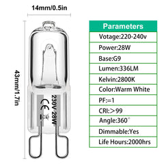 Simusi G9 Halogen Bulbs, G9 28W Light Bulbs, G9 Dimmable Capsule Bulbs, Warm White 230V 2700K, Non-Flicker,6 Pack