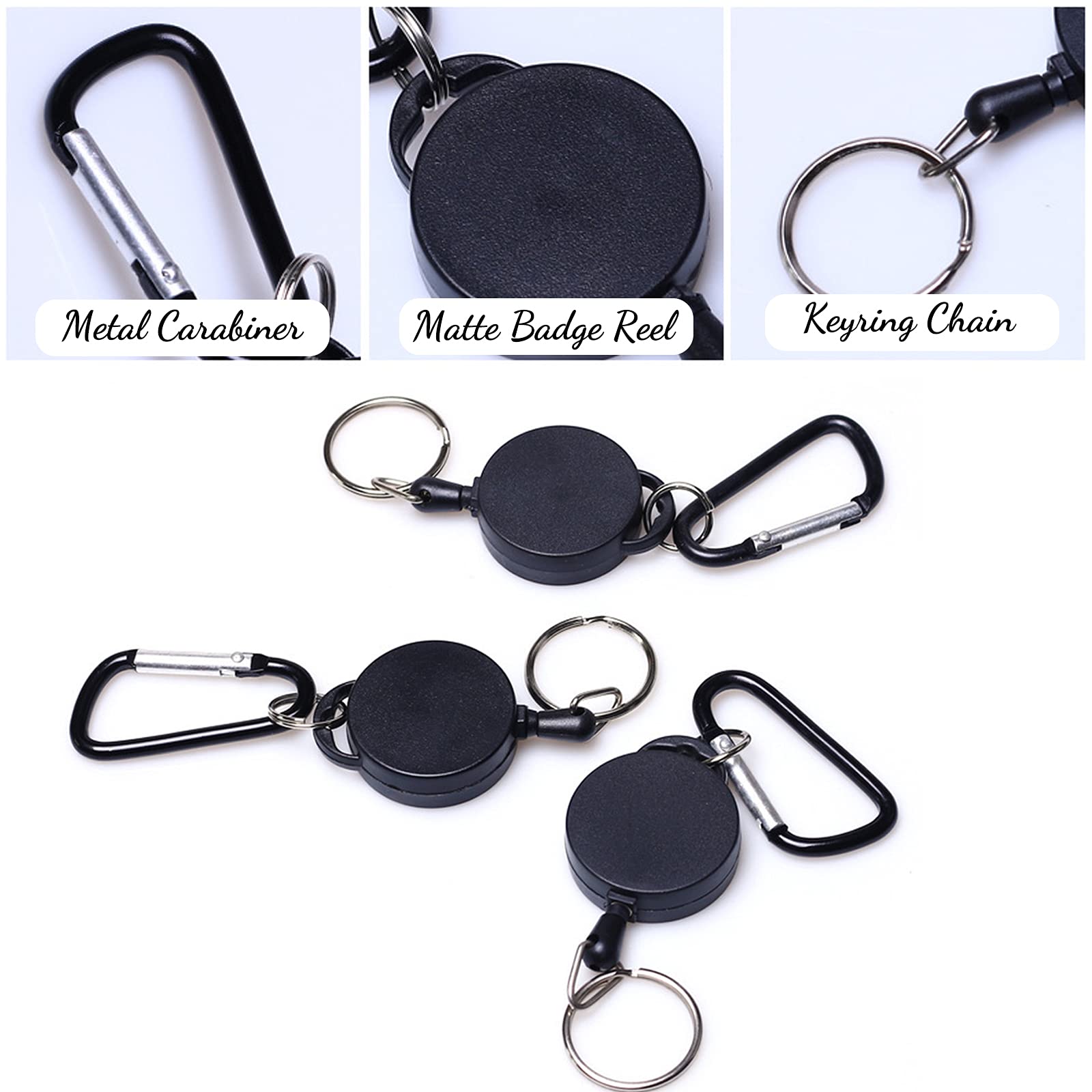 Retractable Badge Reels, Retractable Keyring Extendable Key Chain Heavy Duty Key Lanyard Belt Clip Badge Holder Pull Reel Black(2 Pack)