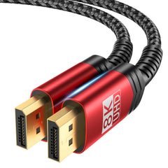 JSAUX 8K DisplayPort Cable 1.4, DP Cable 2M (8K@60Hz, 2K@240Hz，4K@144Hz,32.4Gbps)，Display Port to Display Port Cable (DP to DP Cable) Compatible for Laptop PC TV Gaming Monitor-Red