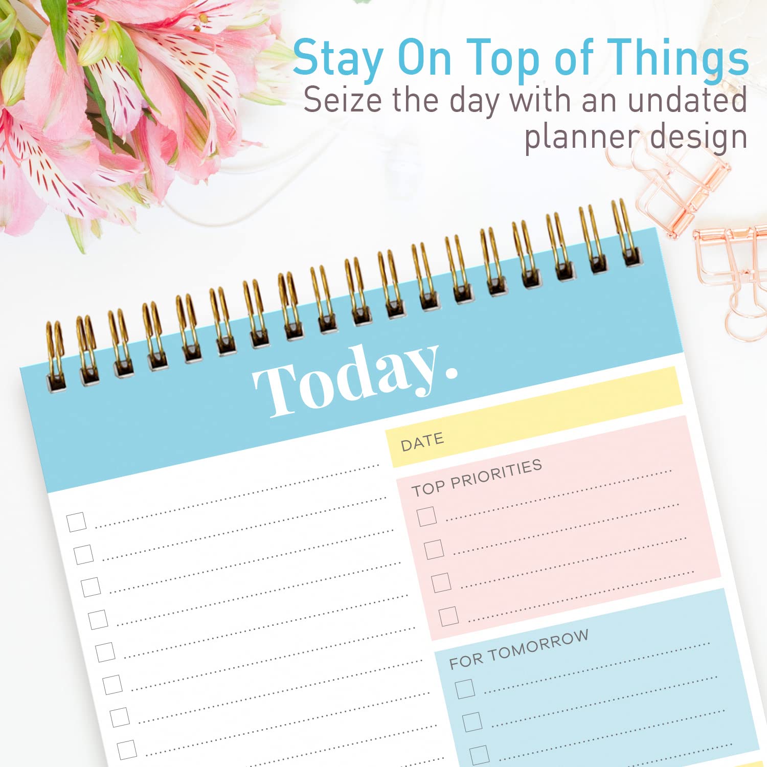 S&O Daily Planner Notepad for Productivity - 52 Page Daily To Do Planner - Undated Planner and Organizer - Daily To Do List Planner - Coiled Daily Task Planner - Daily Organizer Planner - TURQUOISE