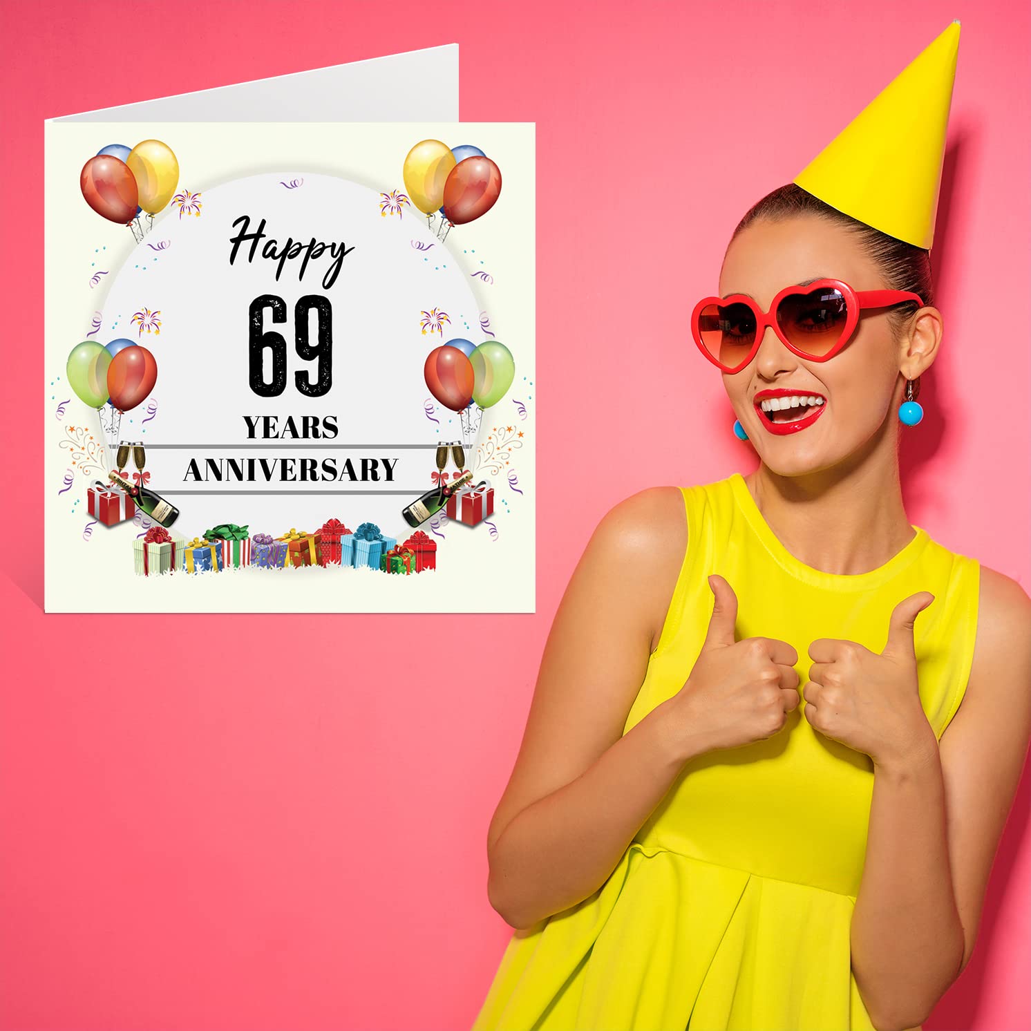 69th Anniversary Card for Husband Wife - Anniversary Party - Happy 69th Wedding Anniversary Card for Partner, 145mm x 145mm Greeting Cards for Sixty-Ninth Anniversaries
