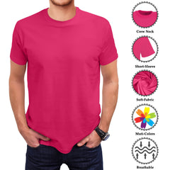 Love My Fashions Men's Round Neck Short Sleeves Plain T-Shirt Fuchsia