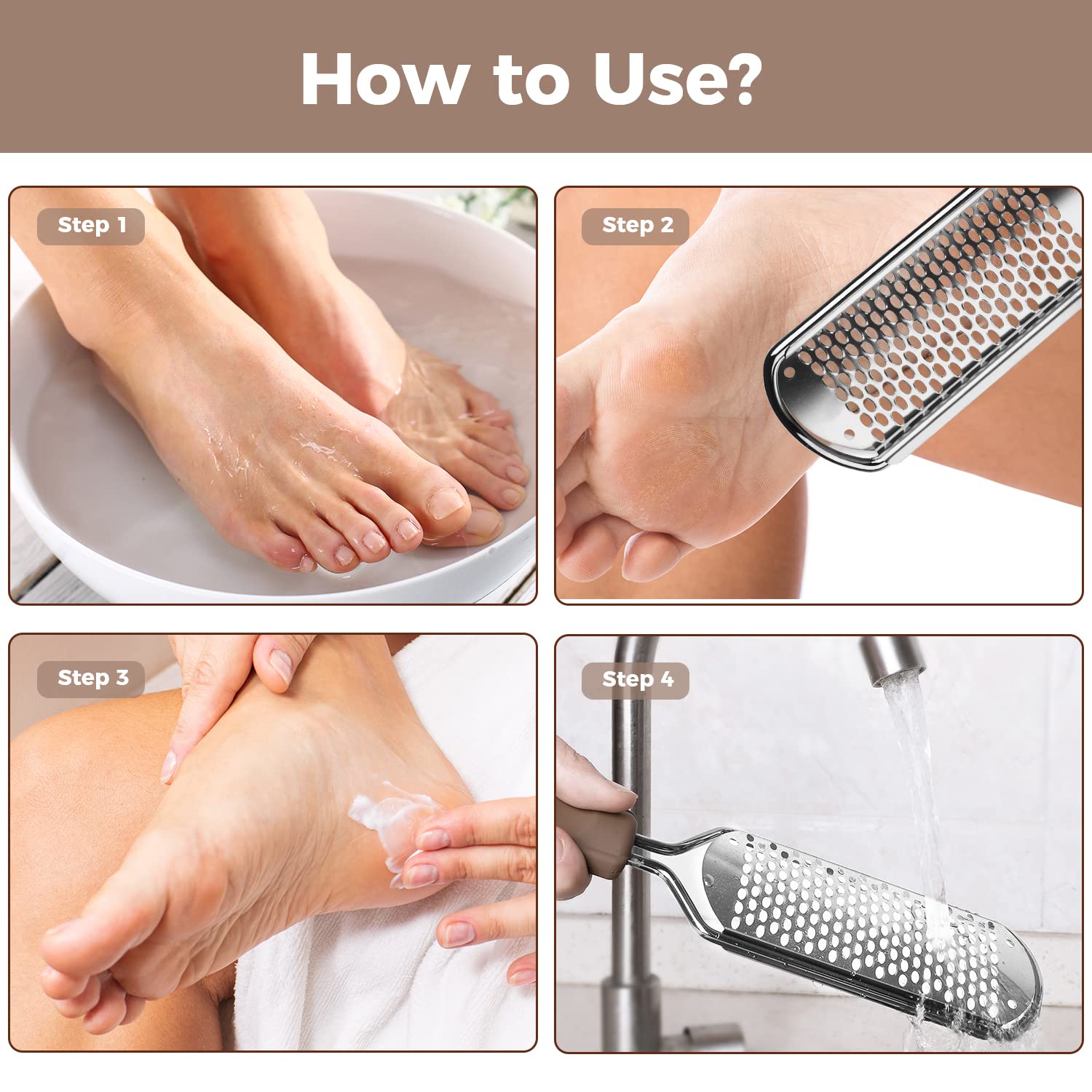 Easkep Foot File Foot Pedicure Tool, Stainless Steel Foot Scrubber Foot File Dead Skin Remover for Hard Skin and Dry Cracked Feet Scraper-Sliver