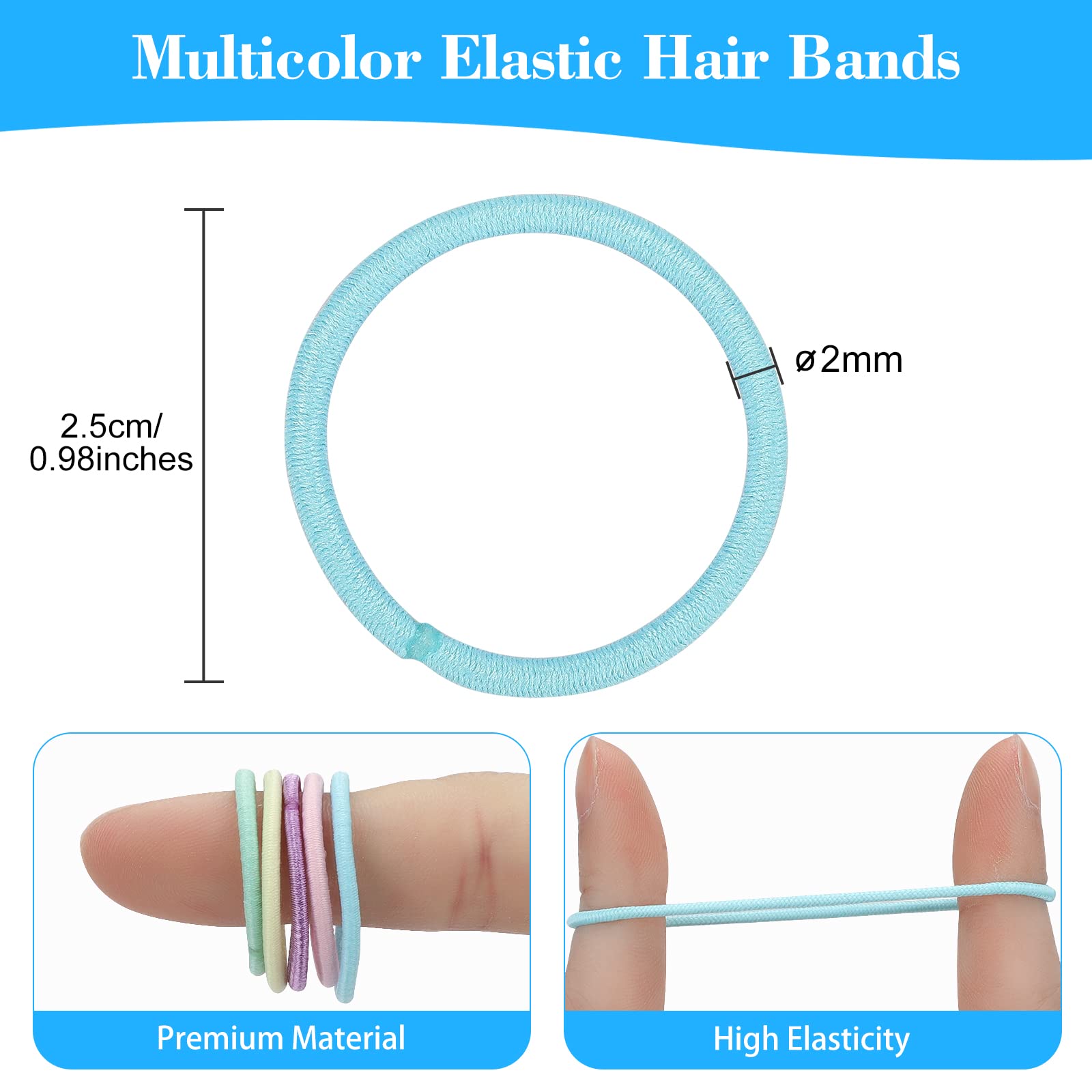 300pcs Multicolor Elastic Hair Bands,Girls Hair Ties for Thin Hair,Small Hair Ponytail Holders for Baby,2mm Thin Hair Tie for Kids,Hair Styling Accessories for Toddlers