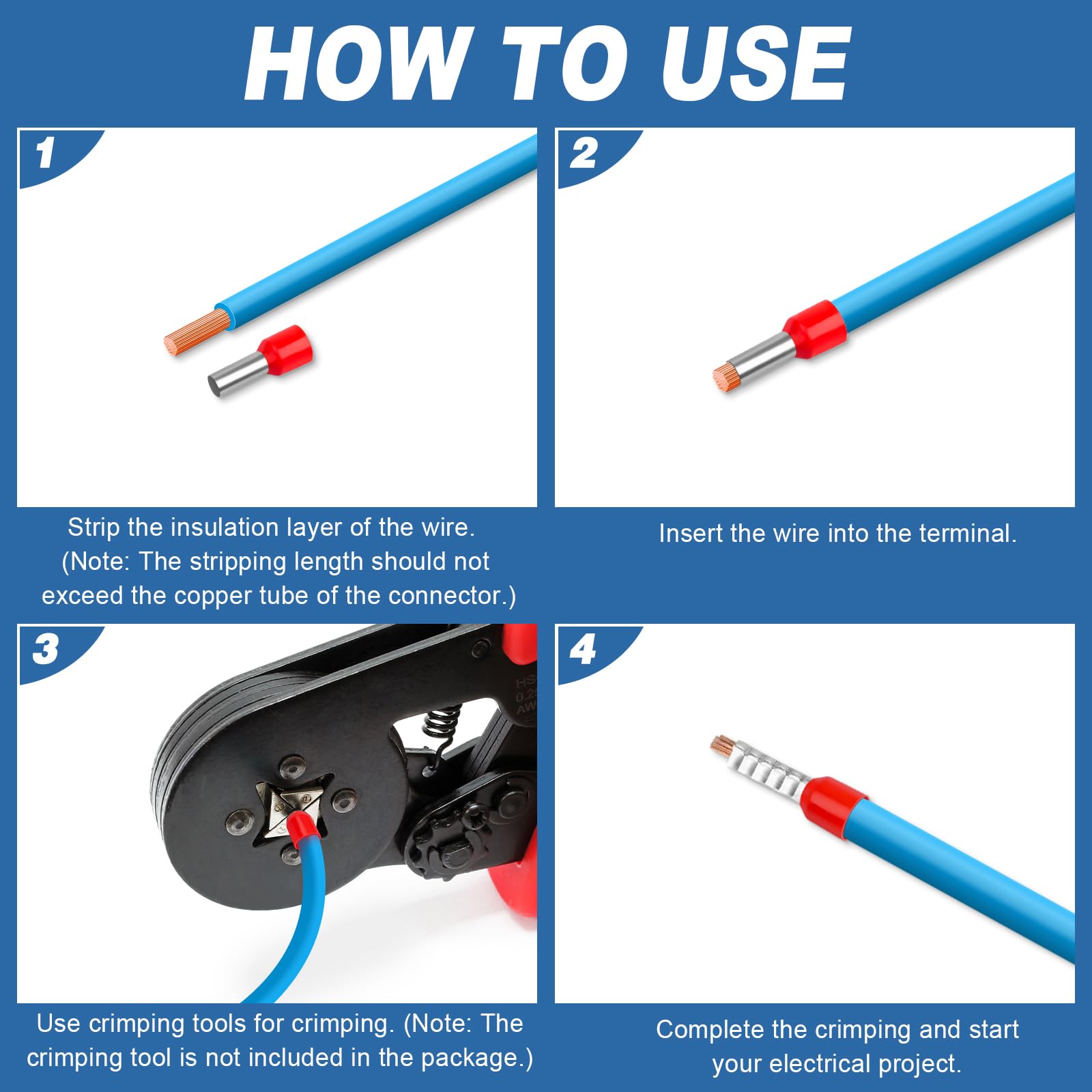 100Pcs Ferrules 0.25mm², Hanibos Insulated Bootlace Ferrule Wire Terminal Ferrules Crimp Connector Cyan Cord Pin End Terminals Crimp Ferrules Wire Connector E0306