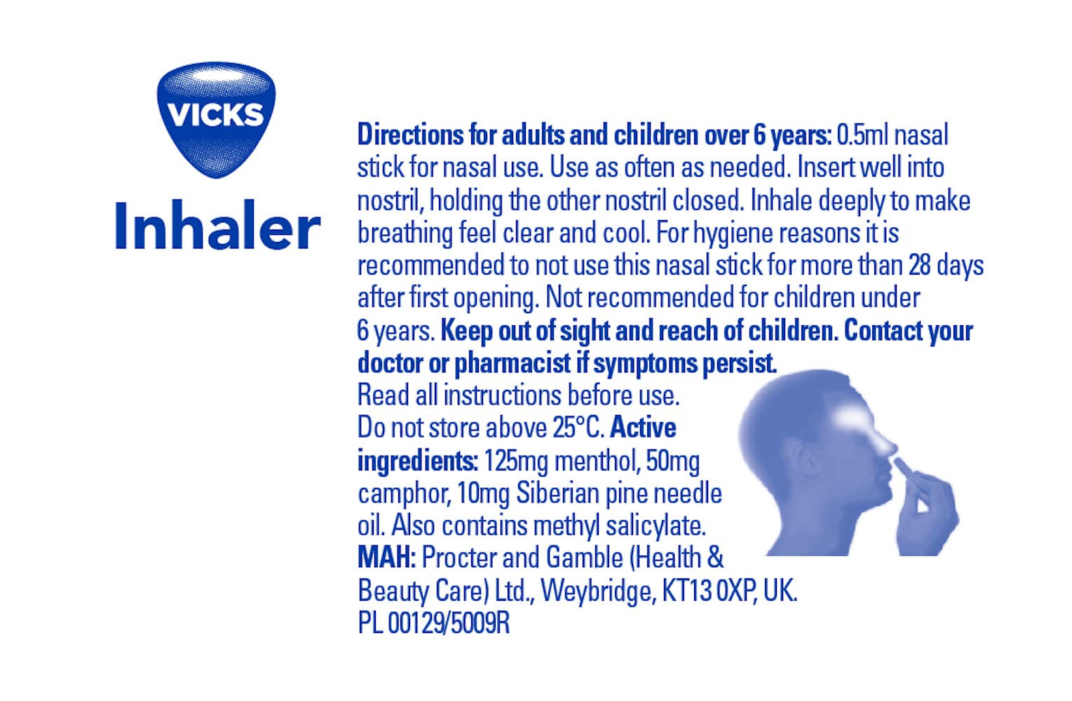 Vicks Inhaler For Cold And Cough, Fast Relief From A Stuffy Nose, Decongestant For Blocked Nose, With Menthol, Camphor & Pine Needle Oil, For Adults & Children Over 6 Years