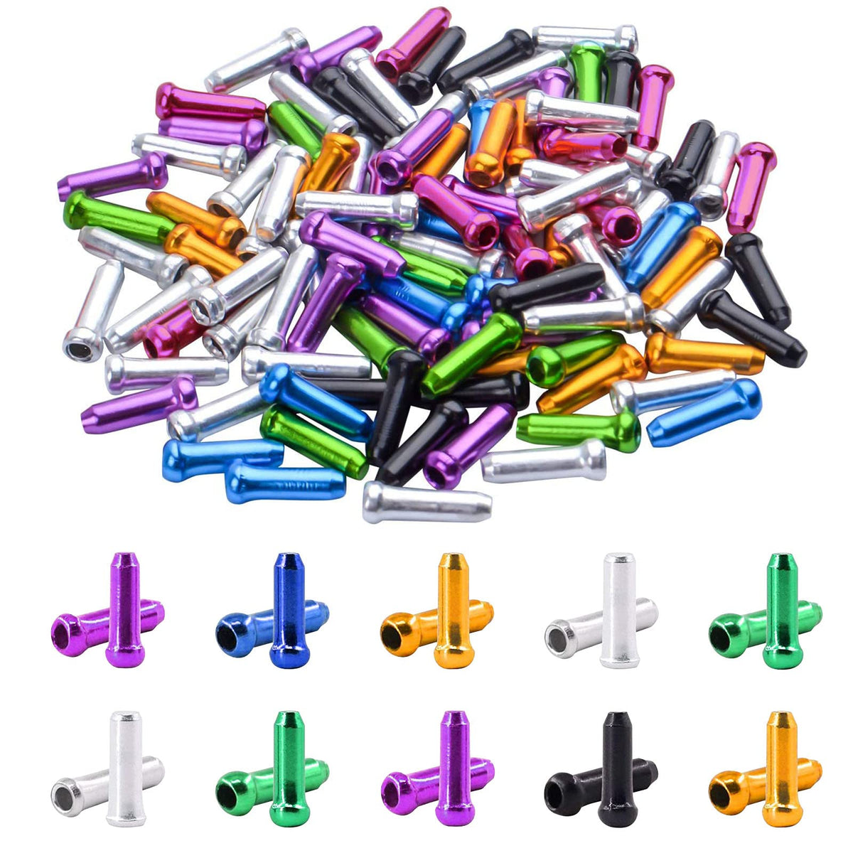 56 Pcs Bike Cable End Caps, Bicycle Brake Cables End Crimps, 7 Colors Aluminum Alloy Bicycle Cable Crimp Ends Tips Shifter for Road Bike, Mountain Bicycle