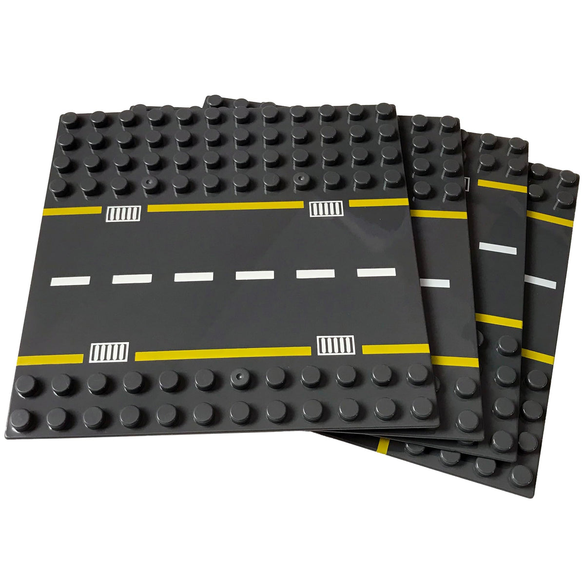 APOSTROPHE Games Building Block Road Base Plates for Large Blocks 19.1 cmx 19.1 cm, 4 Baseplates (2 Straight & 2 Curved Roads) Compatible with Leading Brands