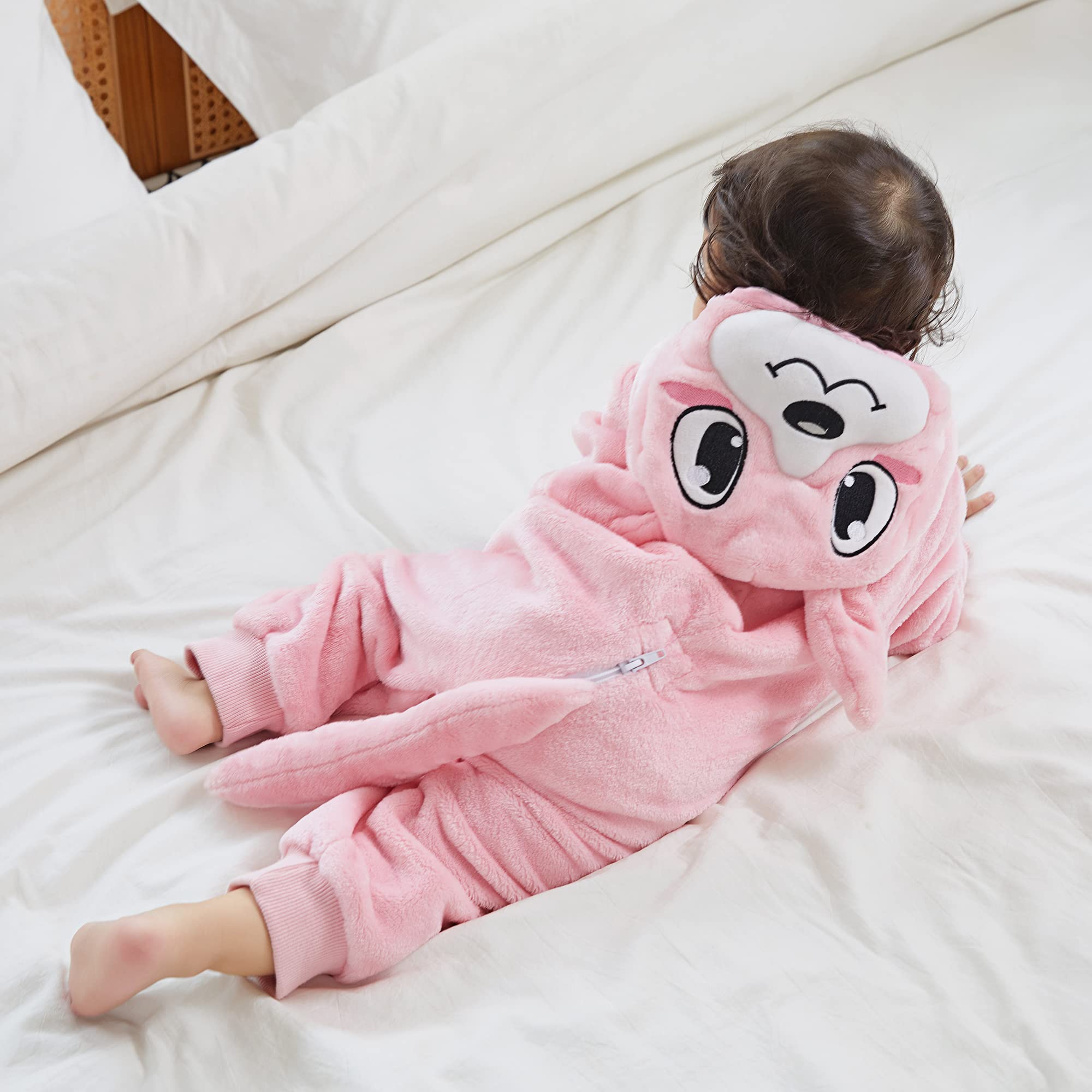 COOKY.D Newborn Baby Animal Hooded Zipper Romper 2-6 Months Long Sleeve Pink Flannel Warm Outfits