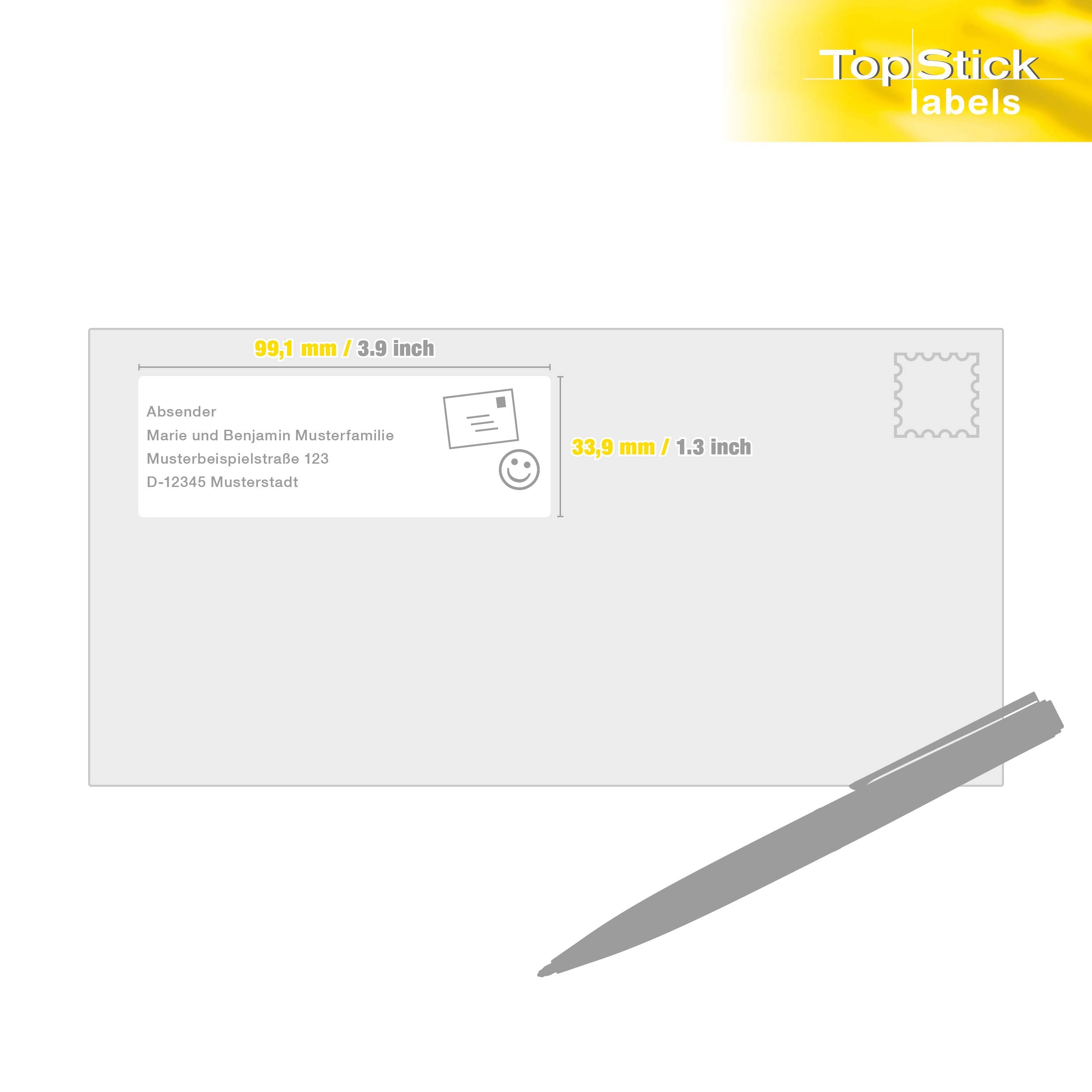 TopStick 8756 Self Adhesive Address Labels, 16 Labels per A4 Sheet, 100 Sheets, 99.1 x 33.9 mm, 1600 Labels, Blank Mailing Labels Stickers, Sticky Labels for Laser & Inkjet Printer, White