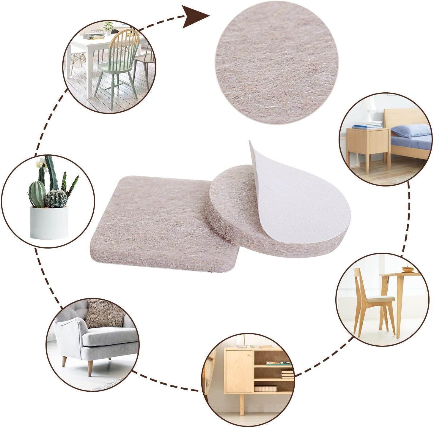 Yelanon Felt Furniture Pads 56Pcs(25and50) mm Furniture Pads Self Adhesive, Felt Chair Pads, Anti Scratch Floor Protectors for Furniture Feet Chair Legs, Furniture Felt Pads for Hardwoods Floors, Beige