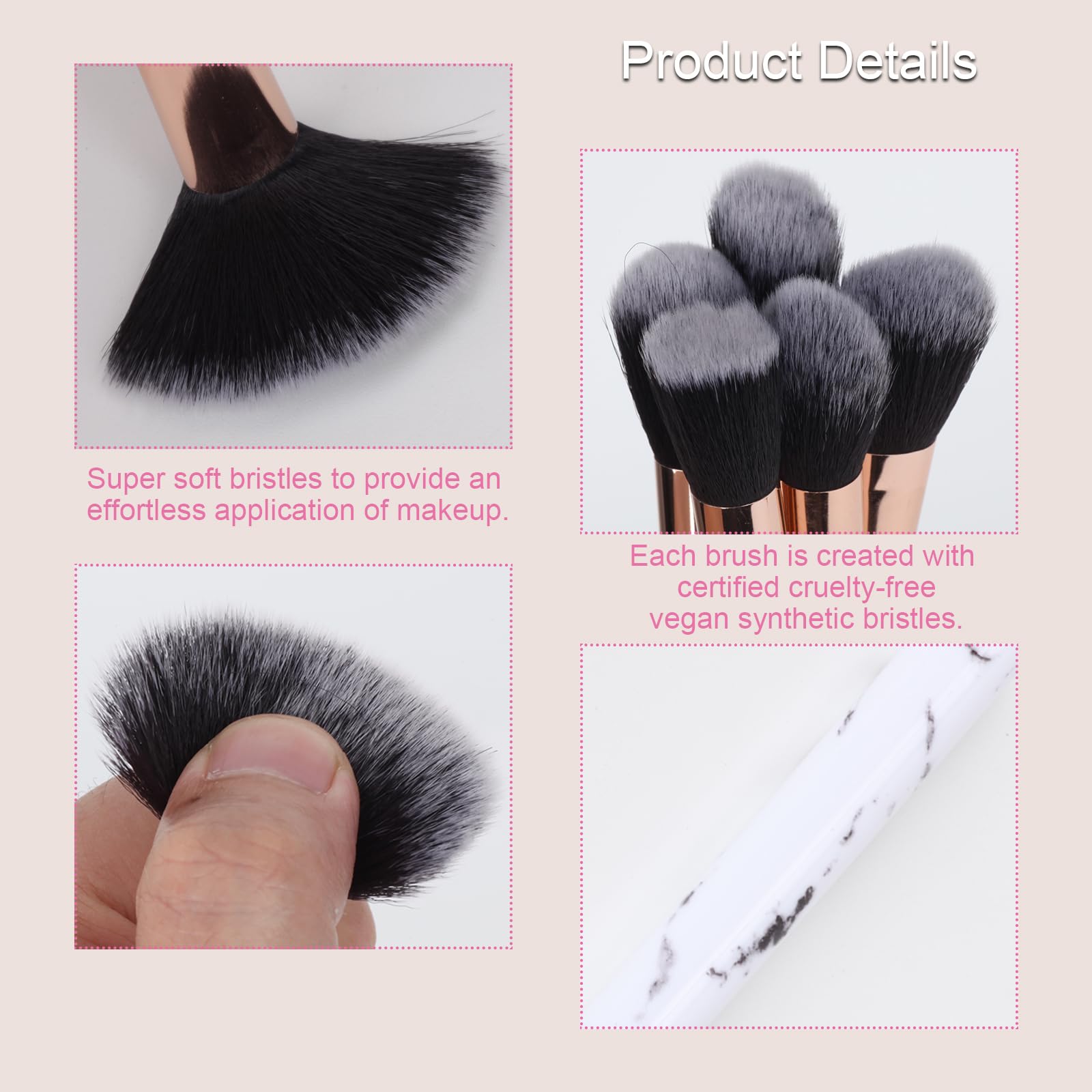 Makeup Brushes 10Pcs Marble Make Up Brushes Set - Includes Foundation, Blusher, Powder, Blending, Eyeshadow and Concealer Brushes, Gift for Women Girls (Rose)