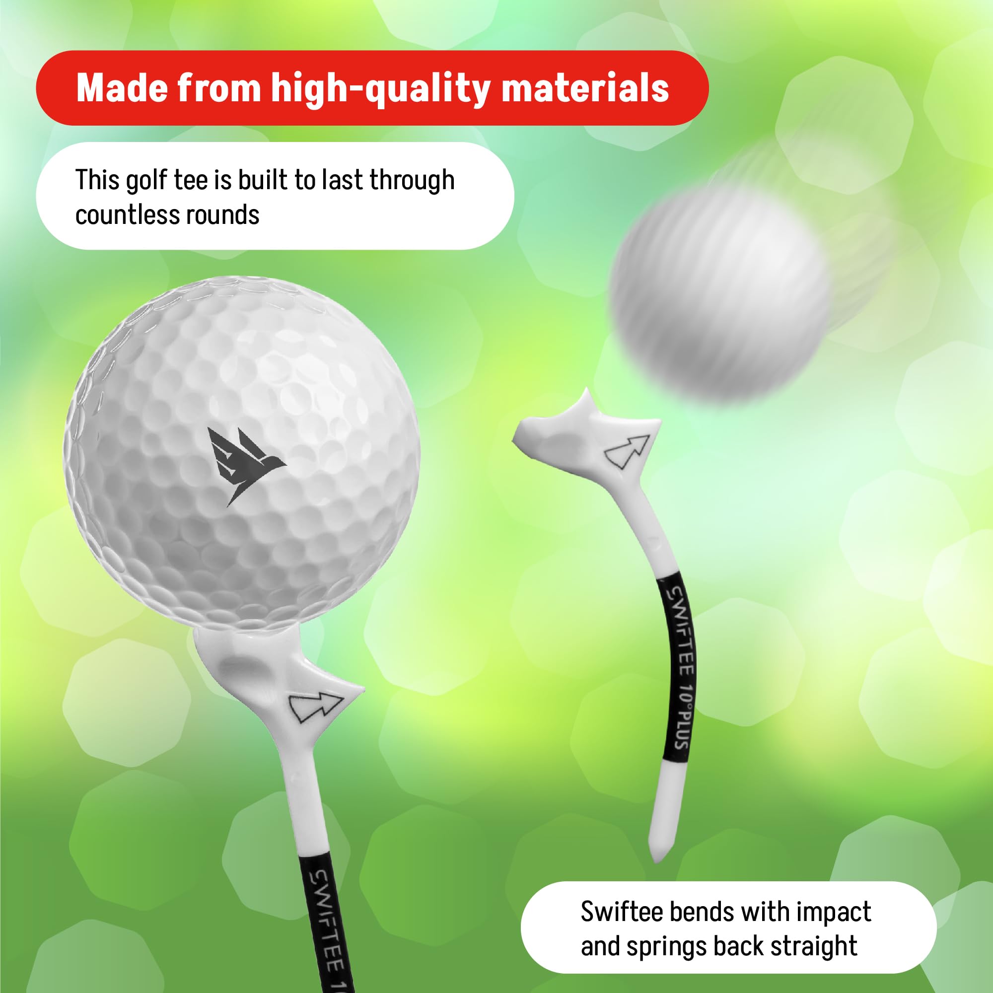 SWIFTEE Premium 10 Degree Golf Tees for Driver or Iron - Help Reduce Spin & Slice, Improve Distance & Precision (Pack of 10 Tees) (White, 83mm)