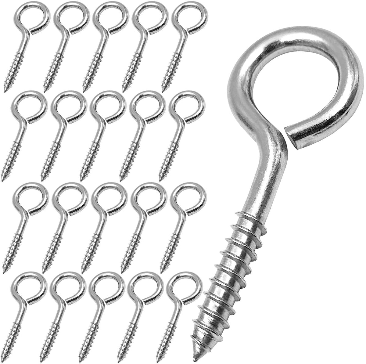 YGAOHF Eye Bolts Screw in Heavy Duty, 20 Pcs 2.5 Inch Sturdy Stainless Steel Eye Hooks, Anti-Rust Self Tapping Eyelet Screws for Securing Cables Wires, Hanging Lights, Indoor & Outdoor Use