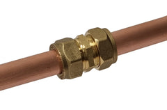 Pipestation® 15mm Brass Compression Straight Pipe Connectors for Copper Pipe - Pack of 2