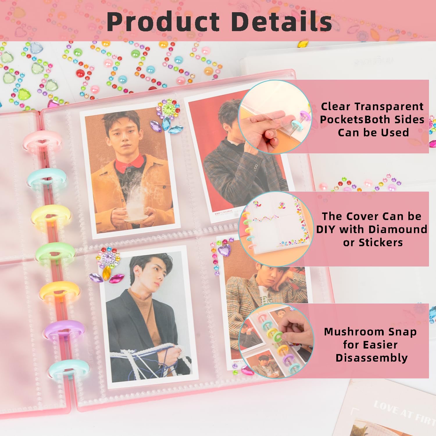 Photocard Binder A5 kpop binder Kpop Photo Card Binder Holder Ring Binder Book 20Pcs 3 Inch Inner Clear Sleeves Pages Idol Photo Album Business Cards Collect Photo Protectors 160 Cards（White）