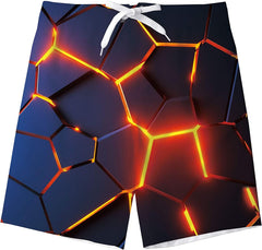 Kids4ever 3D Geometry Design Swim Short Boys Fashion Holiday Party Swimming Trunks 13-14 Years Teenager Summer Lightweight Adjustable Waist Beach Shorts