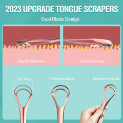 New Upgrade Tongue Scraper with Dual Scraping Head, Tongue Cleaner for Adults Kids Fight Bad Breath, Metal Tongue Scraper with Travel Case, Rose Gold, 2 Pack by RONAVO