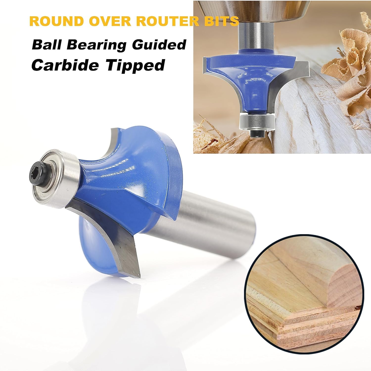 Round Over Router Bits 1/2 inches Shank,Radius 1/2 inches Roundover Beading Router Bit, Corner Rounding Edge Forming, Round Over Edging Router Bits, by Akylin