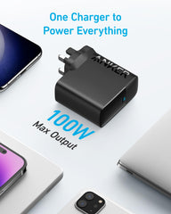 USB C Plug, Anker 100W USB C Charger, Compact and Foldable Fast MacBook Charger, For MacBook Pro, MacBook Air, Samsung Galaxy, iPad Pro, and All USB C Devices (5 ft USB C to USB C Cable Included)