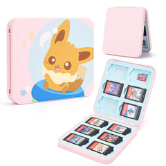 DLseego Switch Game Card Case Compatible with Switch/Switch OLED/Switch Lite,Game Card Holder Storage Box with 12 Game Card and 12 Micro SD Card Slots-Pink Foxes