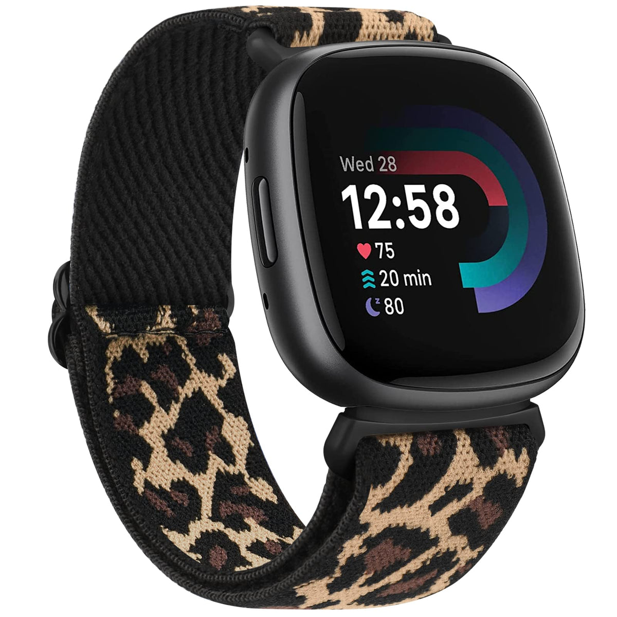 AK Straps Compatible with Fitbit Versa 4 Strap/Fitbit Versa 3 Straps/Fitbit Sense Strap/Sense 2 Strap for Women Men, Soft Elastic Nylon Replacement for Fitbit Versa 4/Versa 3/Sense 2(Leopard)