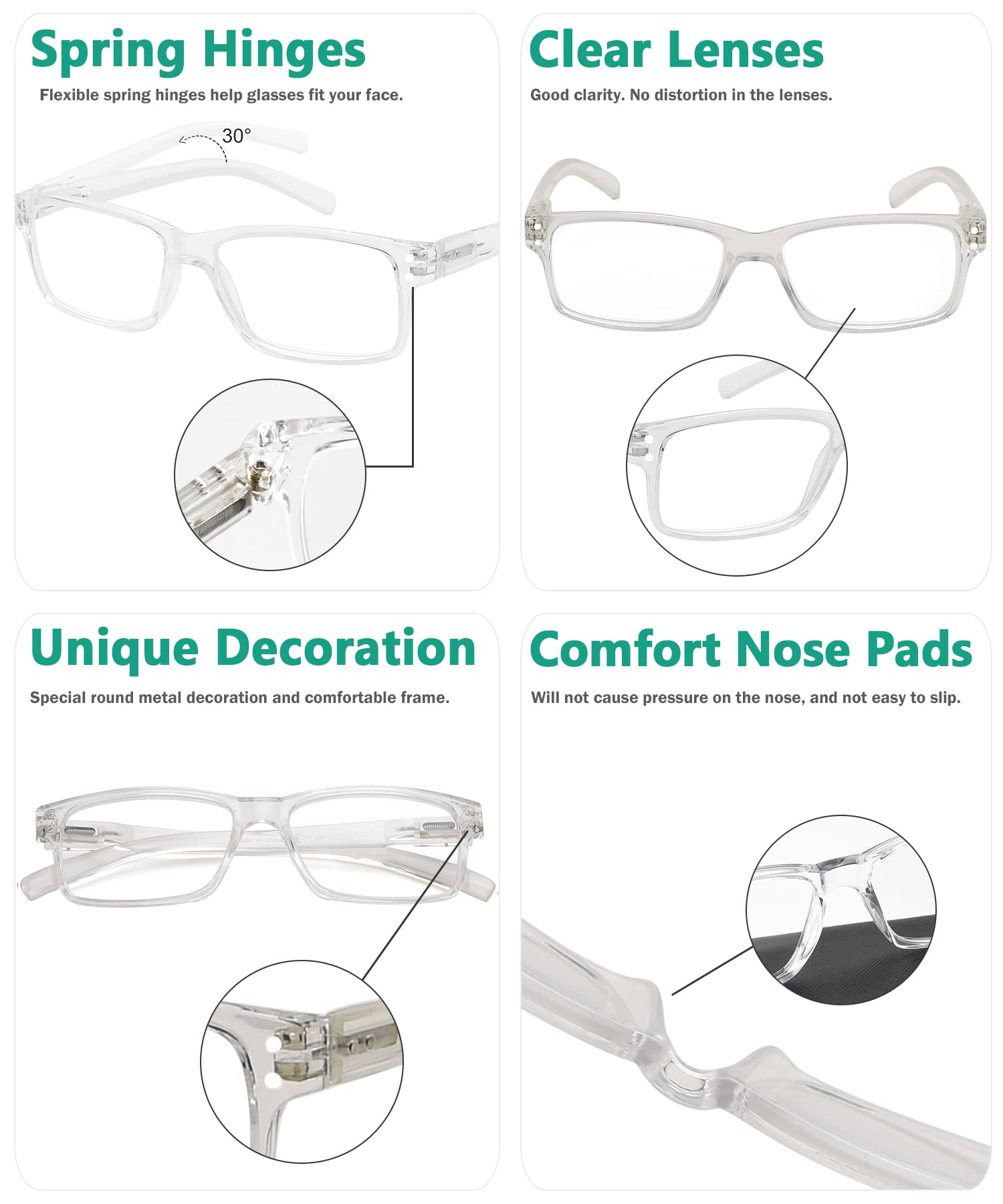 Eyekepper Mens Vintage Reading Glasses-5 Pack Clear Frame Glasses for Men Reading, Reader Eyeglasses Women