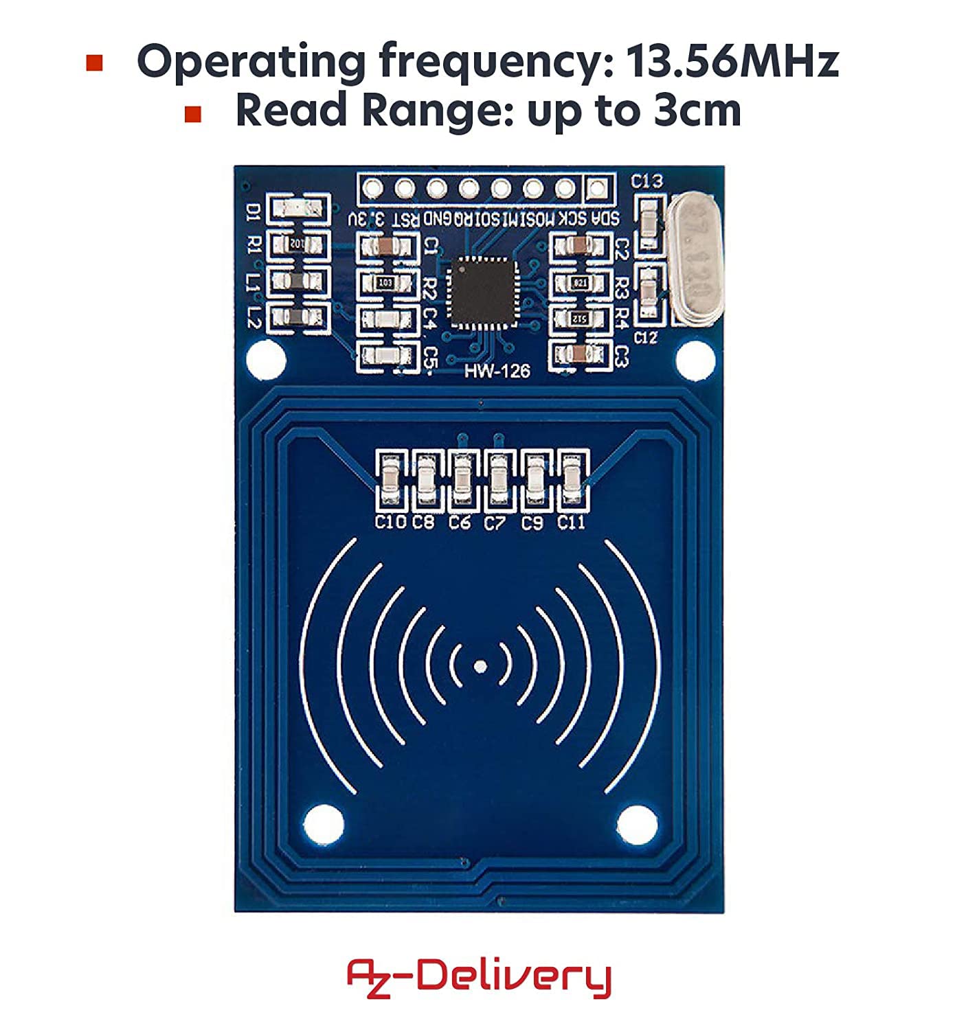 AZDelivery 3 x RFID Kit - MFRC522 Compitabile with RC522 RF IC Card Reader Sensor Module, RFID Chip Key Ring and S50 Card 13.56MHz, Compatible with Arduino and Raspberry Pi including E-Book!