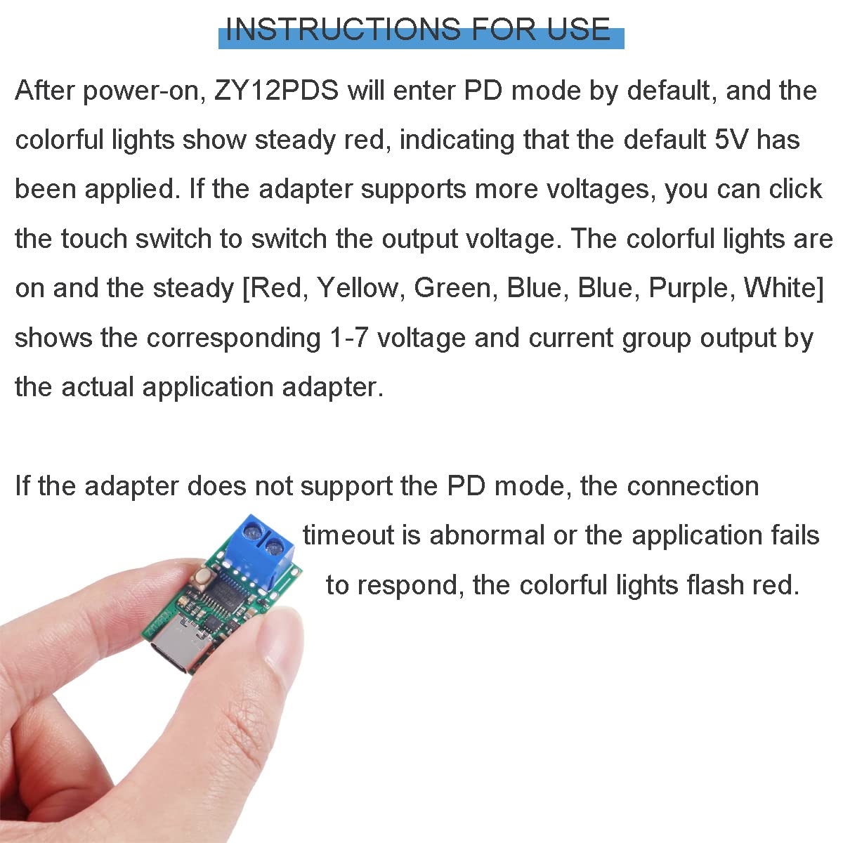 Youmile Type-C USB-C Fast Charging Trigger Module PD2.0 3.0 to DC Decoy Fast Charge Trigger Poll Detector module ZY12PDN with DC Power Adapter Kits DC male cable