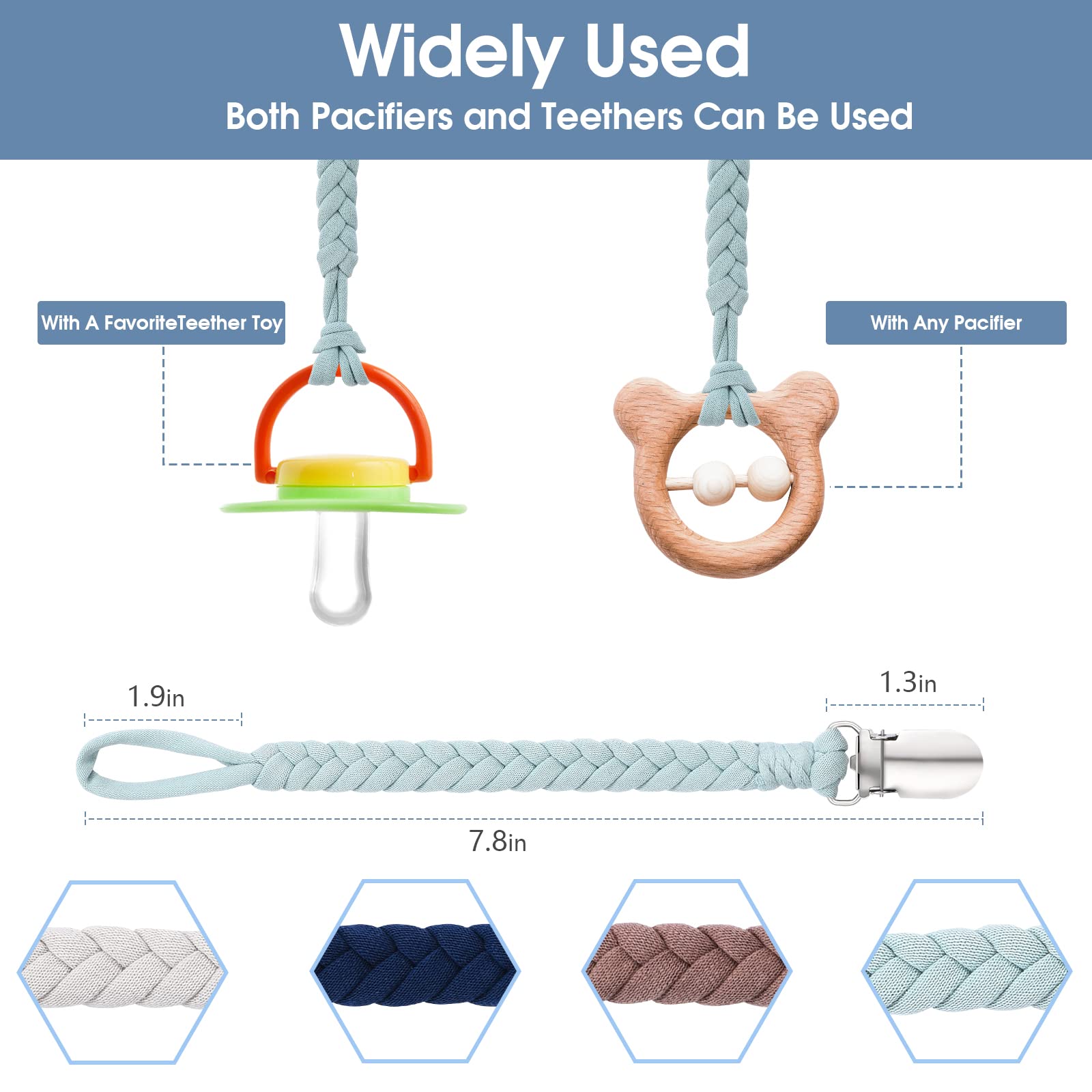 BASICSLIFE Dummy Clips for Baby boy, 4 Pack BPA Free Pacifiers Holders Leashes for Teether Toy or Soothie, Fits All Pacifiers Baby Teething Toys, (for Boy)