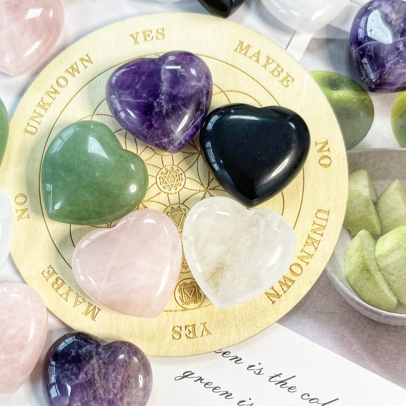 XIANNVXI 5Pcs Natural Healing Crystal Heart Stones Set 30mm Amethyst Rose Quartz Crystals Polished Love Hearts Palm Pocket Gemstones for Chakra Reiki Lover Mothers Day Gifts