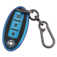 ERMWALR Key Fob Cover for Nissan Leather and TPU Car Key Cover with Keychain Fit for Nissan 350Z Qashqai Murano X-Trail Kicks Tiida Micra Pathfinder Juke 3 Buttons Key Fob Case (PW-Nisn-3-E)