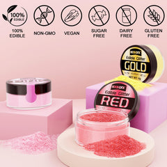 Edible Glitter - 3 Colours 100% Edible Glitter for Cakes, Gold, Pink, Red, Edible Glitter for Drinks, Cake Decorations, Chocolates, Muffins, Cocktail, Cream, etc (4g Each)